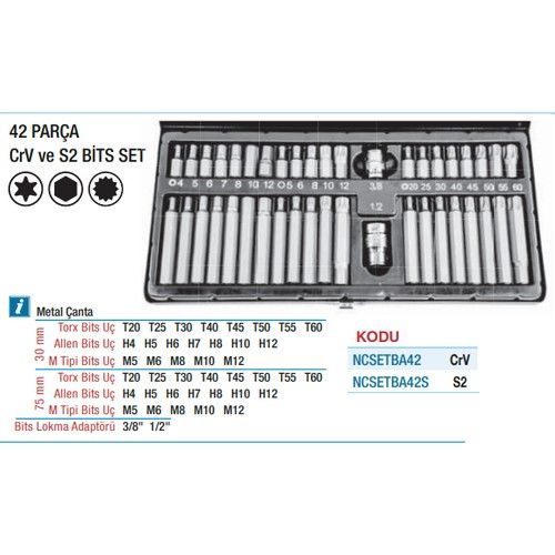 Nt Tools 42 Parça Crv Bits Set NCSETBA42